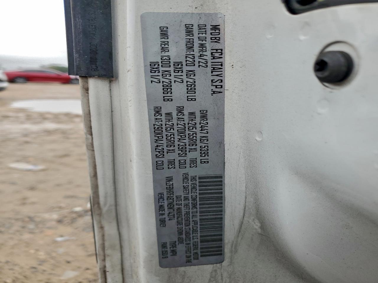 2022 Ram Promaster City Tradesman VIN: ZFBHRFAB7N6W74374 Lot: 95442975