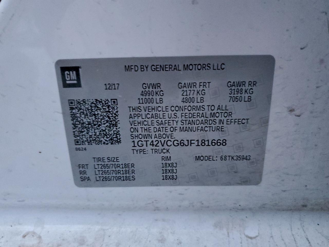 2018 GMC Sierra Utility / Service Truck VIN: 1GT42VCG6JF181668 Lot: 95057975