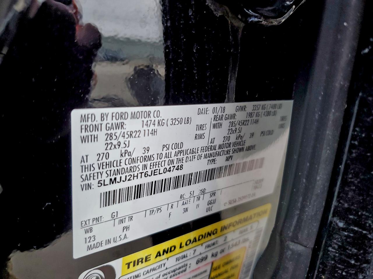 2018 Lincoln Navigator Select VIN: 5LMJJ2HT6JEL04748 Lot: 94705225