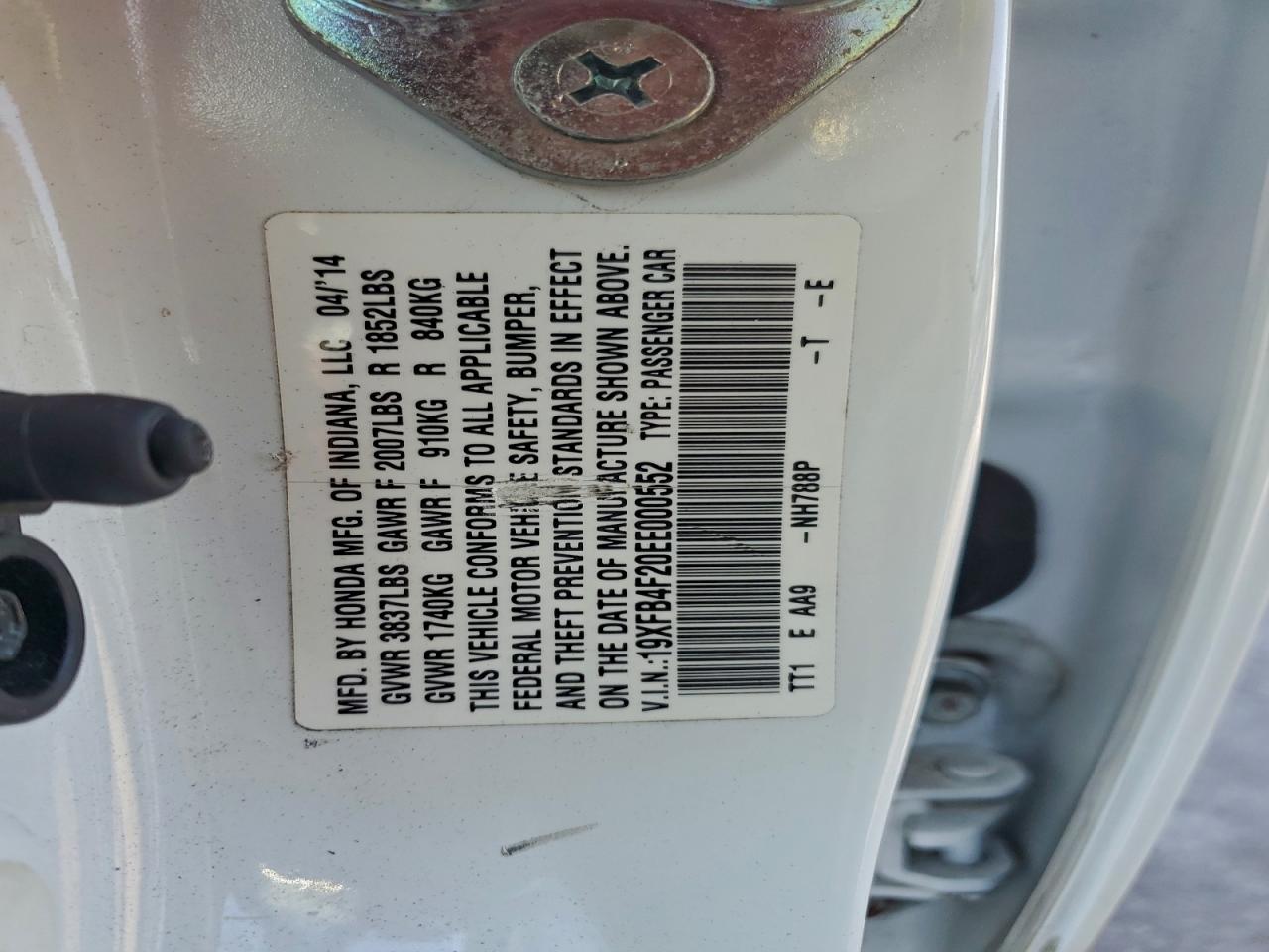 2014 Honda Civic Hybrid VIN: 19XFB4F20EE000552 Lot: 96341675