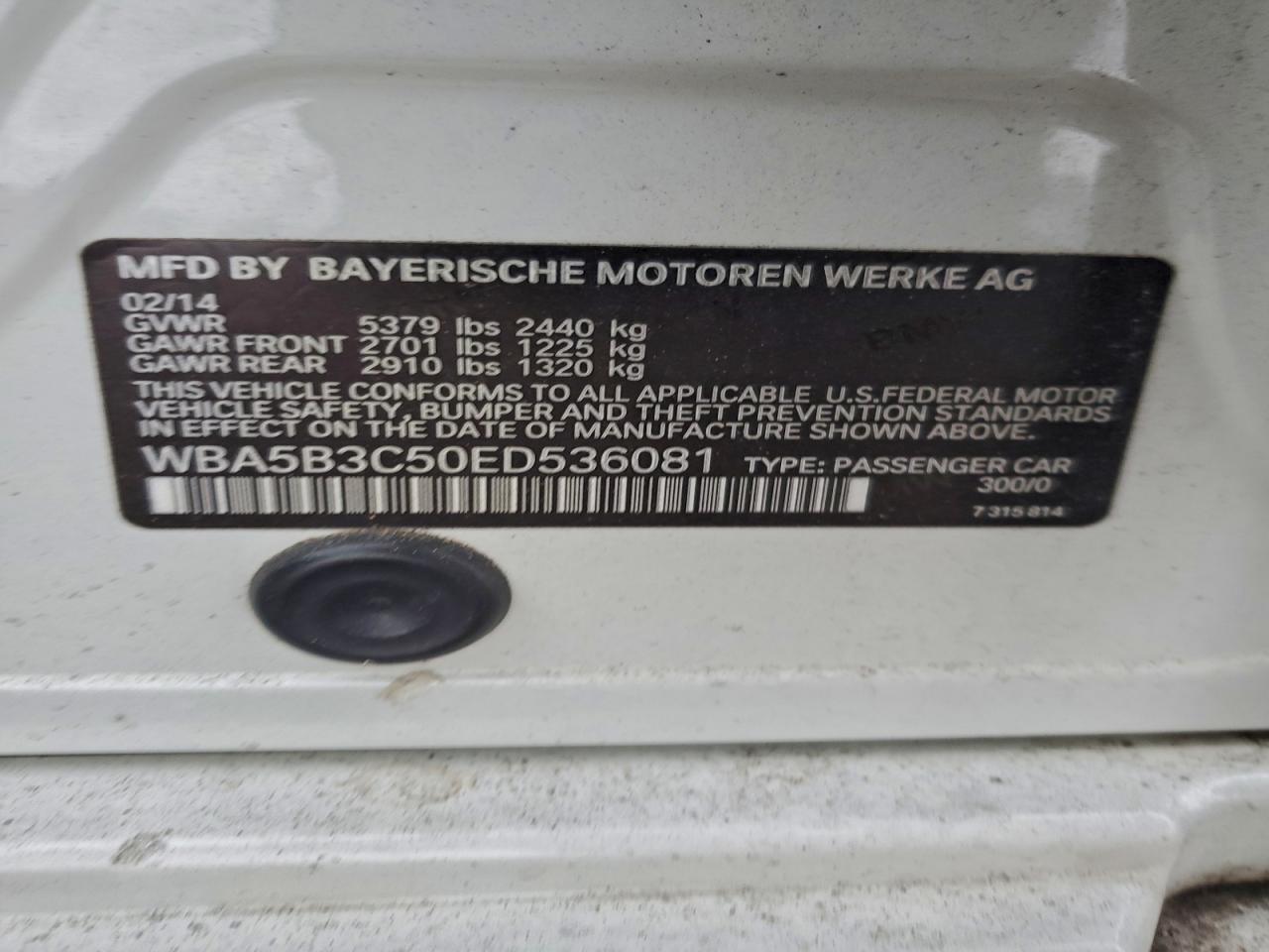 2014 BMW 535 Xi VIN: WBA5B3C50ED536081 Lot: 95332255