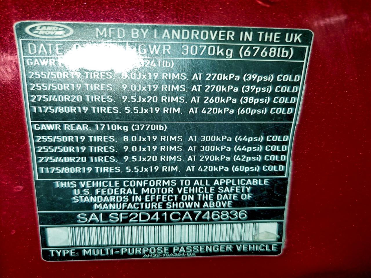 2012 Land Rover Range Rover Sport Hse VIN: SALSF2D41CA746836 Lot: 95216075