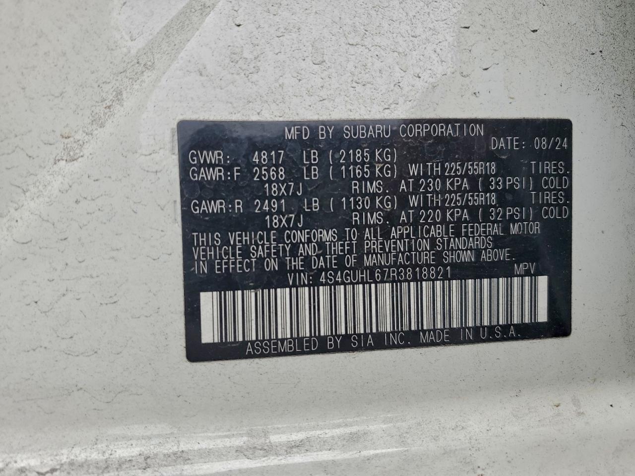 2024 Subaru Crosstrek Limited VIN: 4S4GUHL67R3818821 Lot: 95318595