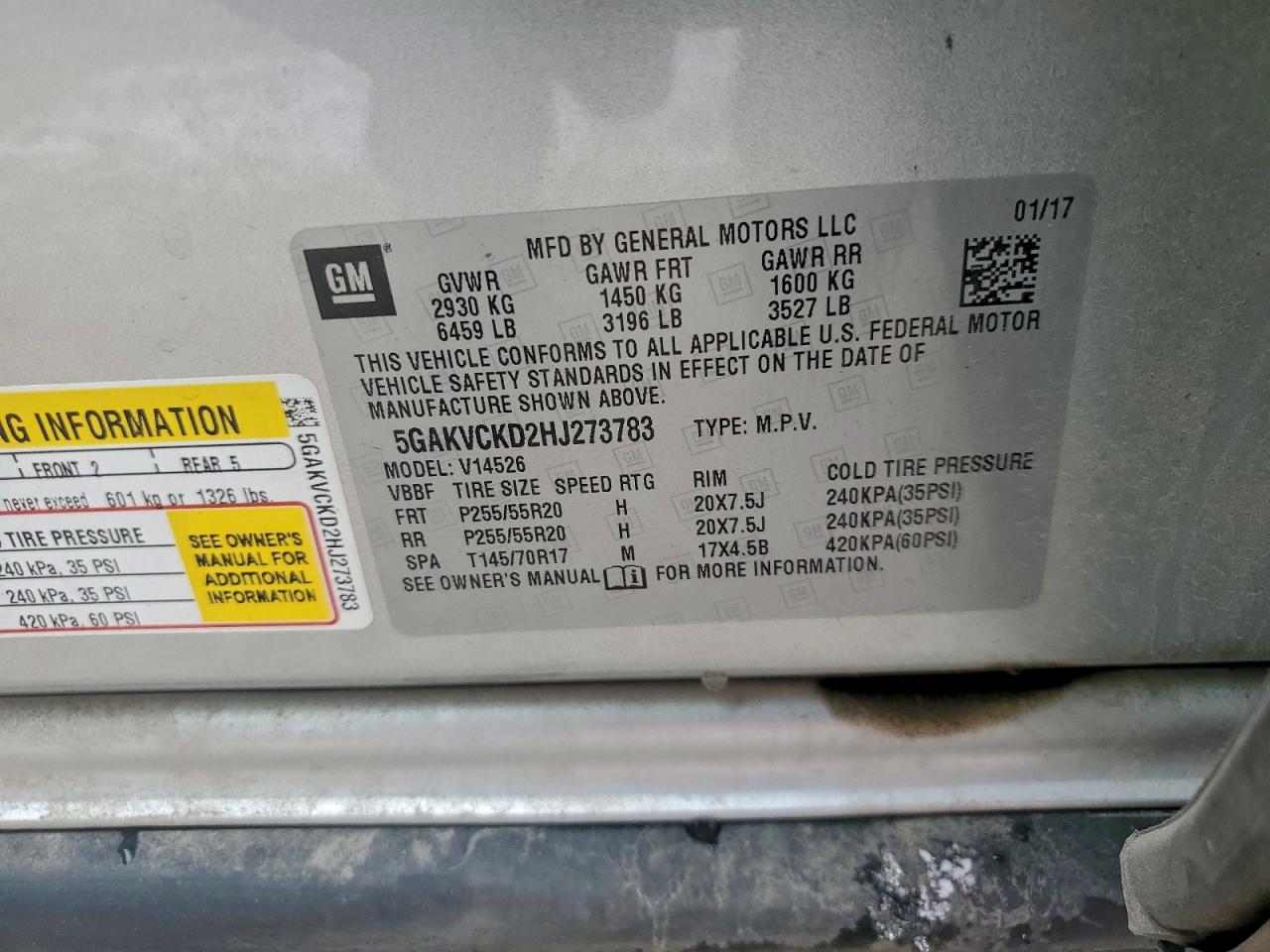 2017 Buick Enclave VIN: 5GAKVCKD2HJ273783 Lot: 94780485