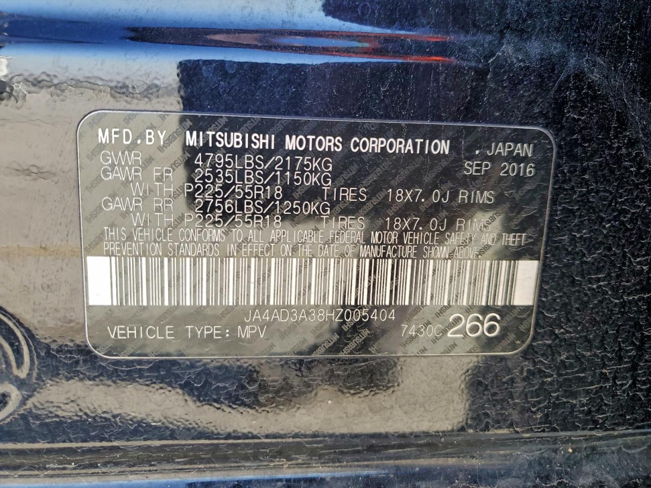 2017 Mitsubishi Outlander Se VIN: JA4AD3A38HZ005404 Lot: 96166385