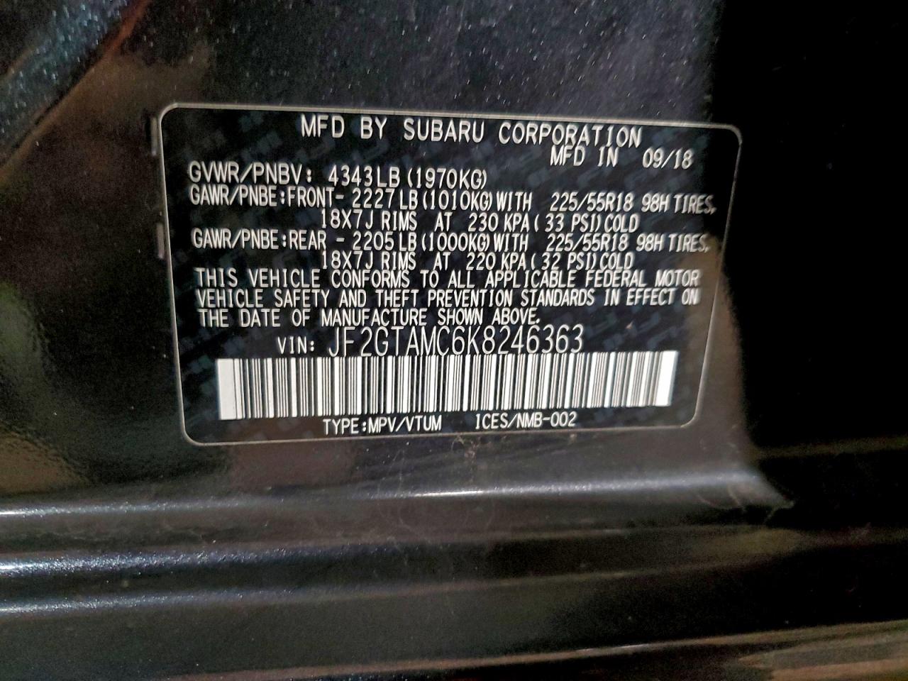 2019 Subaru Crosstrek Limited VIN: JF2GTAMC6K8246363 Lot: 94793115