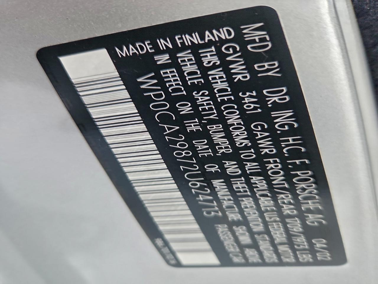 2002 Porsche Boxster VIN: WP0CA29872U624713 Lot: 93739895