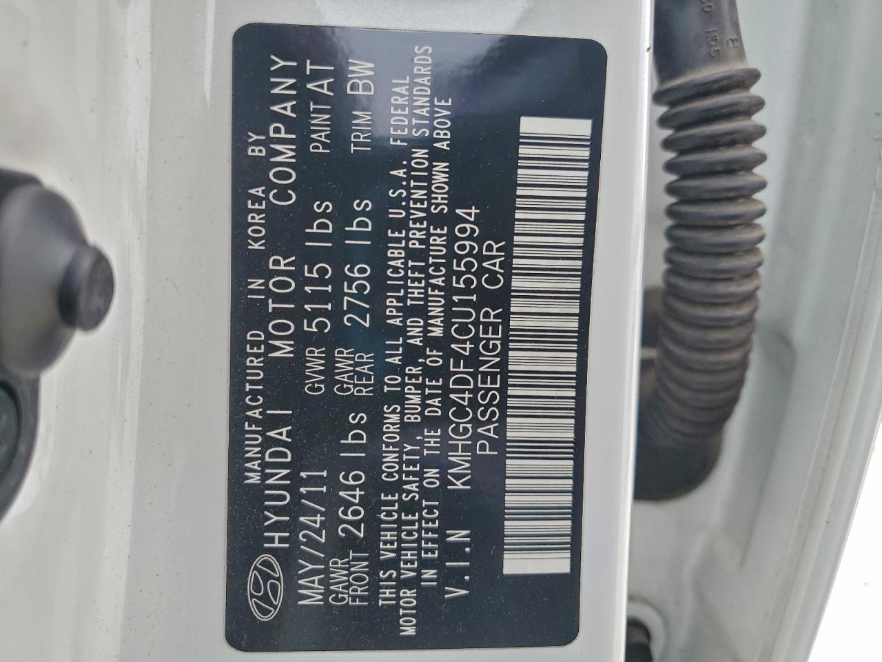 2012 Hyundai Genesis 4.6L VIN: KMHGC4DF4CU155994 Lot: 97134405