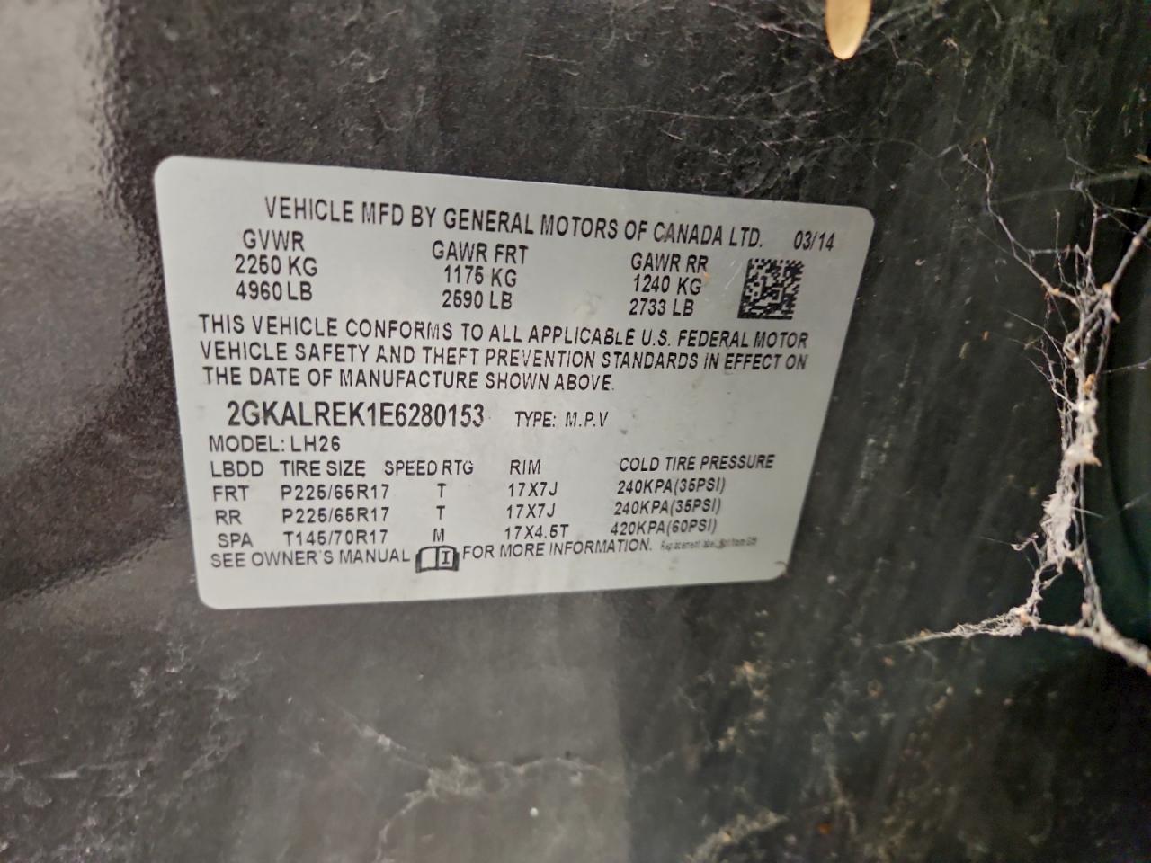 2014 GMC Terrain Sle VIN: 2GKALREK1E6280153 Lot: 95347415