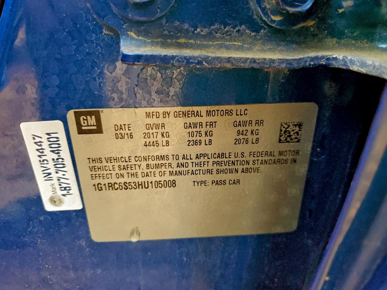 2017 Chevrolet Volt Lt VIN: 1G1RC6S53HU105008 Lot: 96266315