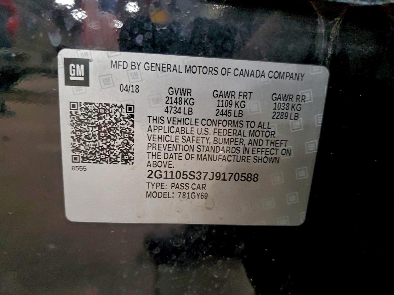 2018 Chevrolet Impala Lt VIN: 2G1105S37J9170588 Lot: 96397085