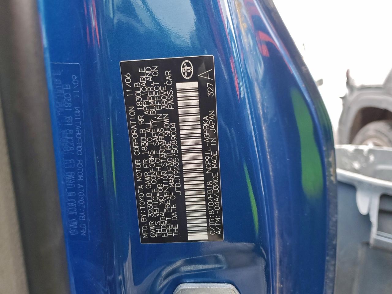 2007 Toyota Yaris VIN: JTDJT923575089004 Lot: 94711885