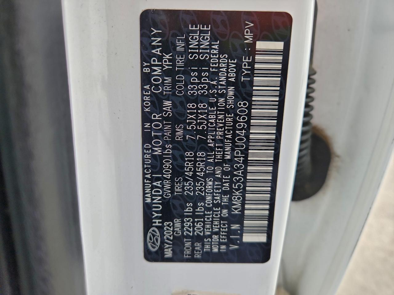 2023 Hyundai Kona Limited VIN: KM8K53A34PU049608 Lot: 96061465