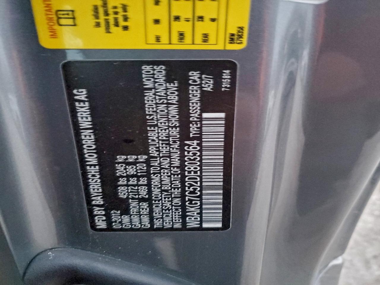 2013 BMW 335 I VIN: WBAKG7C52DE803564 Lot: 93983575