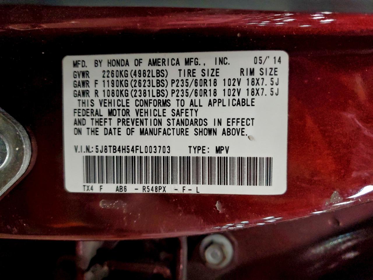 Фото: 5J8TB4H54FL003703