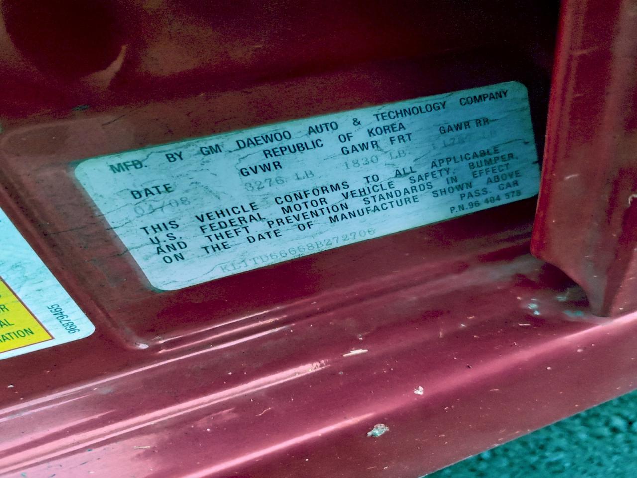 2008 Chevrolet Aveo Base VIN: KL1TD66668B272706 Lot: 94933725