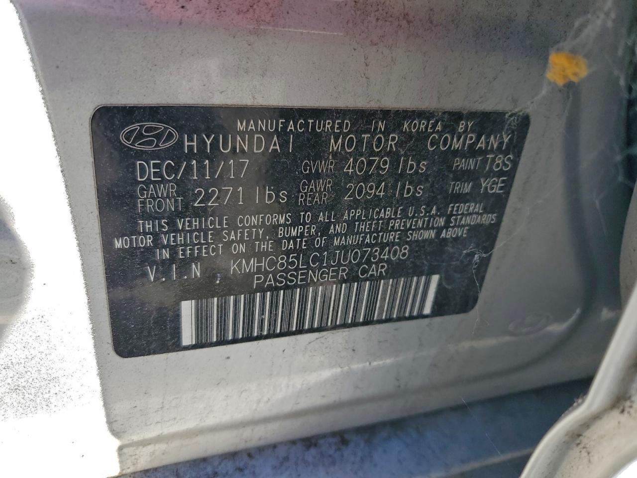 2018 Hyundai Ioniq Limited VIN: KMHC85LC1JU073408 Lot: 94794305