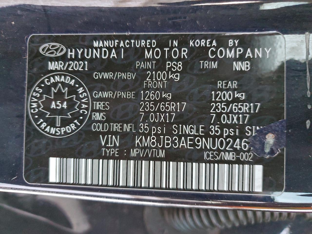 2022 Hyundai Tucson Sel VIN: KM8JB3AE9NU024674 Lot: 93831625