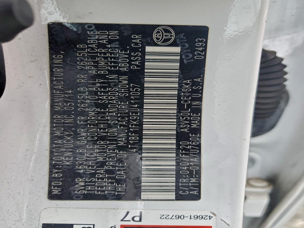 2014 Toyota Camry L VIN: 4T1BF1FK9EU411057 Lot: 95684345