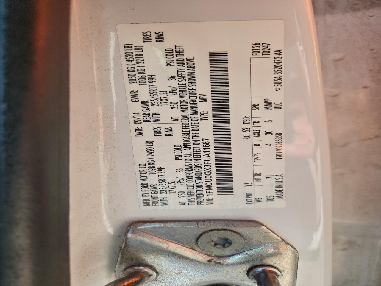 2015 Ford Escape Se VIN: 1FMCU0GX3FUA11687 Lot: 97331435