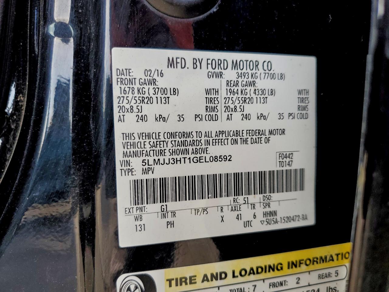 2016 Lincoln Navigator L Select VIN: 5LMJJ3HT1GEL08592 Lot: 95459585