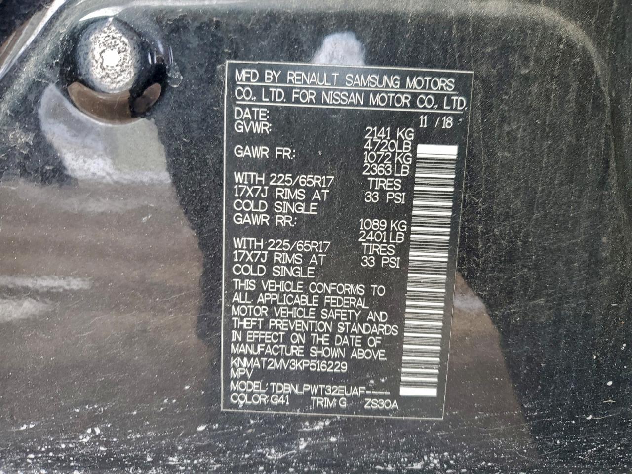 2019 Nissan Rogue S VIN: KNMAT2MV3KP516229 Lot: 95428295