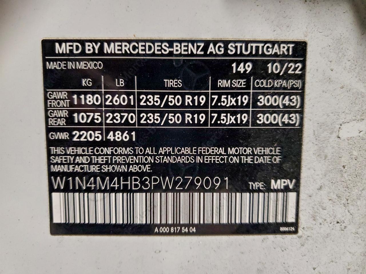 2023 Mercedes-Benz Glb 250 4Matic VIN: W1N4M4HB3PW279091 Lot: 94577775