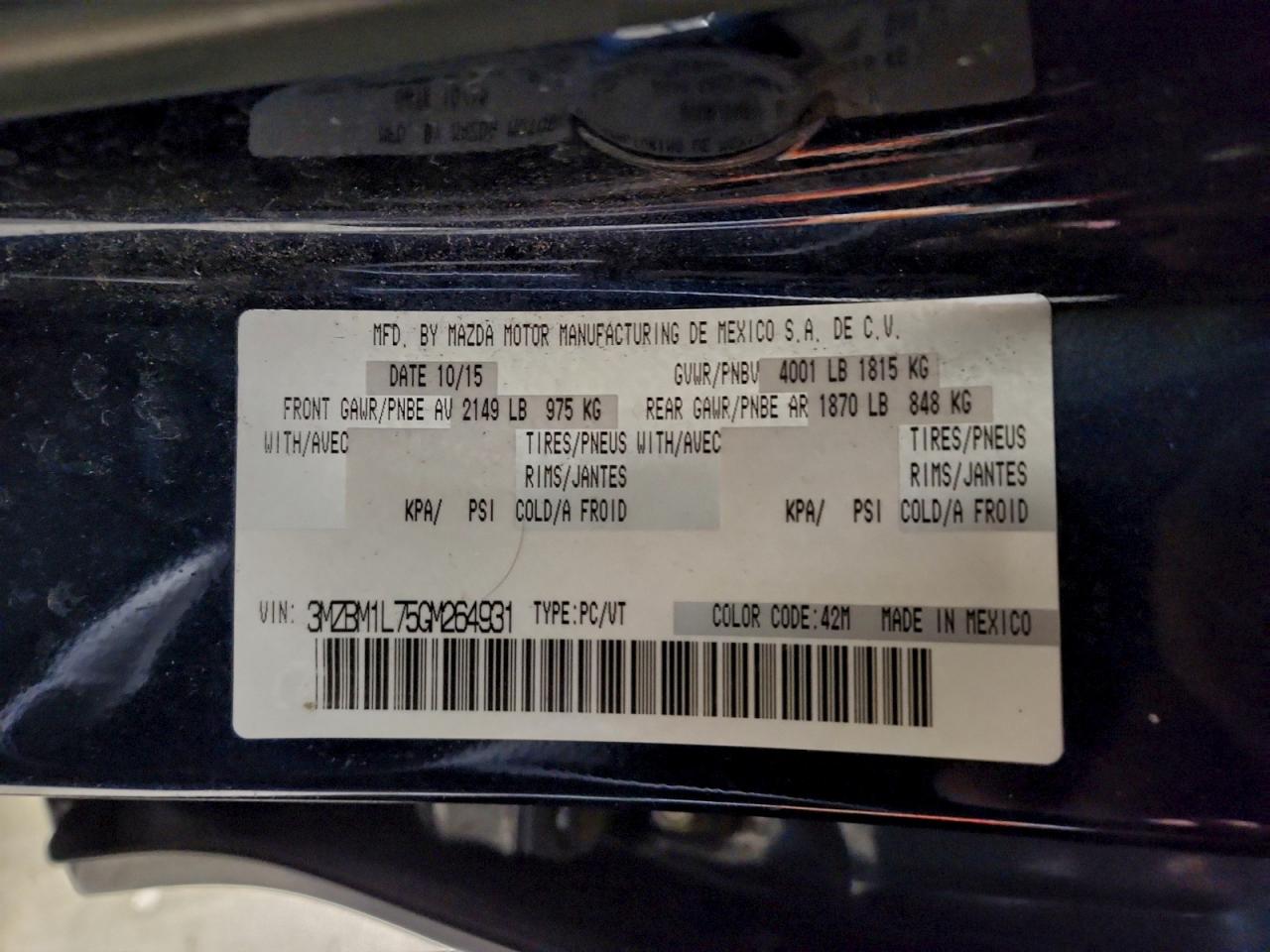 2016 Mazda 3 Touring VIN: 3MZBM1L75GM264931 Lot: 95625565