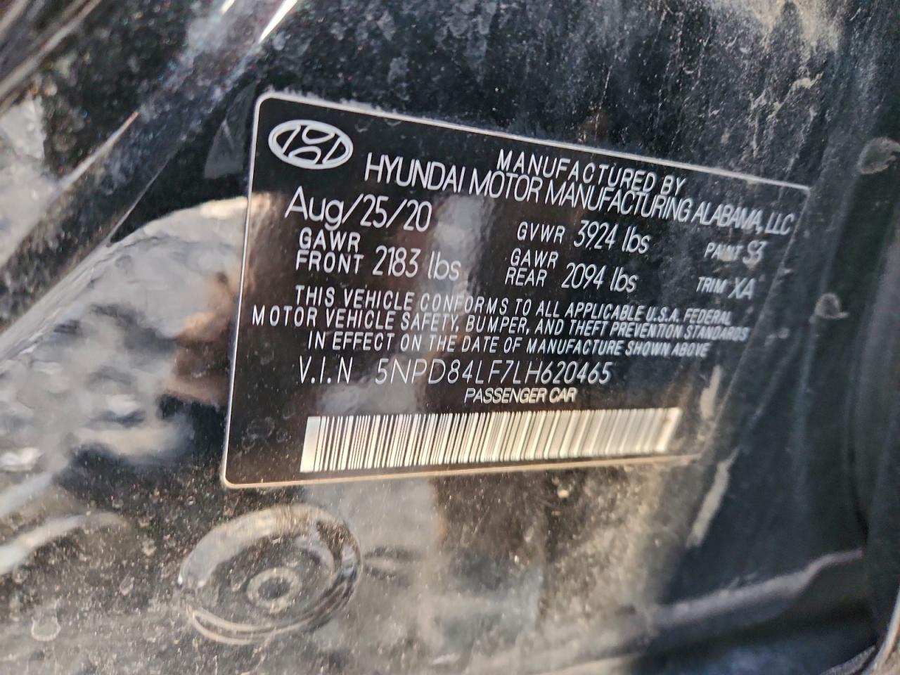 2020 Hyundai Elantra Sel VIN: 5NPD84LF7LH620465 Lot: 94978365