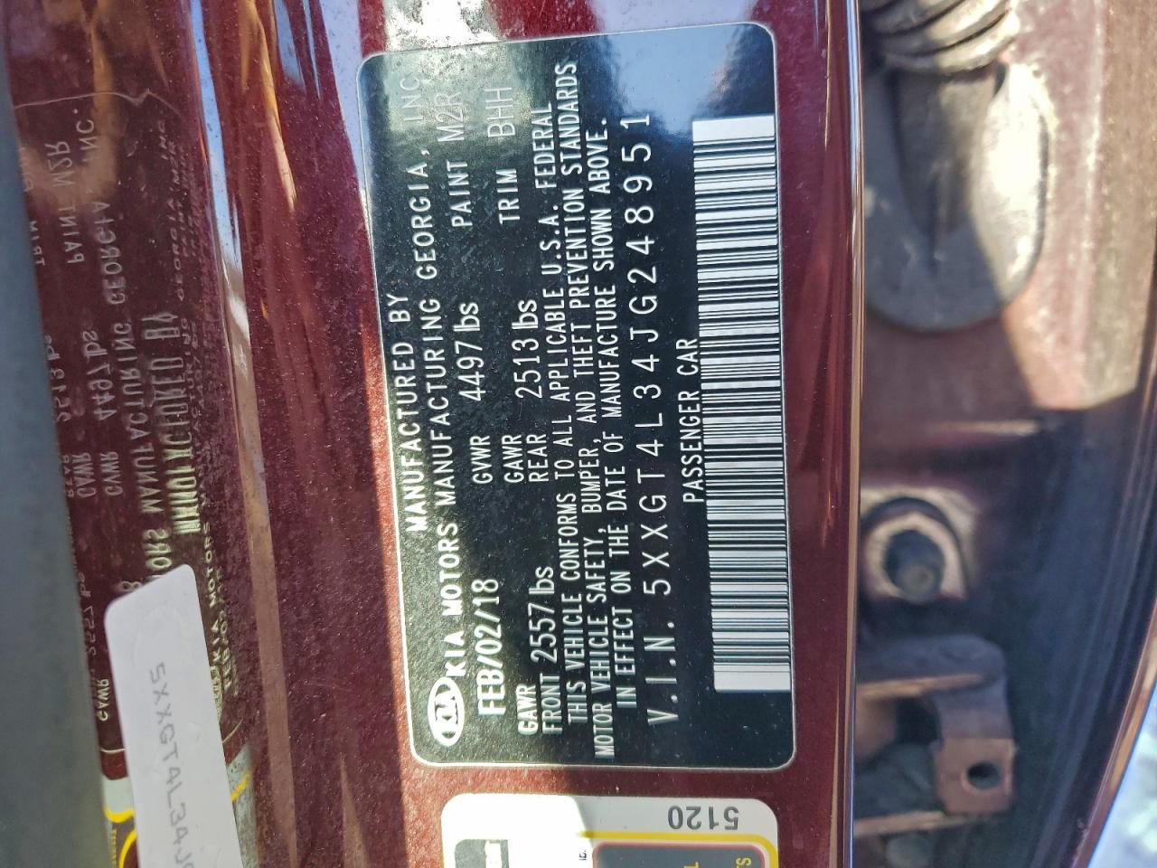 2018 Kia Optima Lx VIN: 5XXGT4L34JG248951 Lot: 95611645