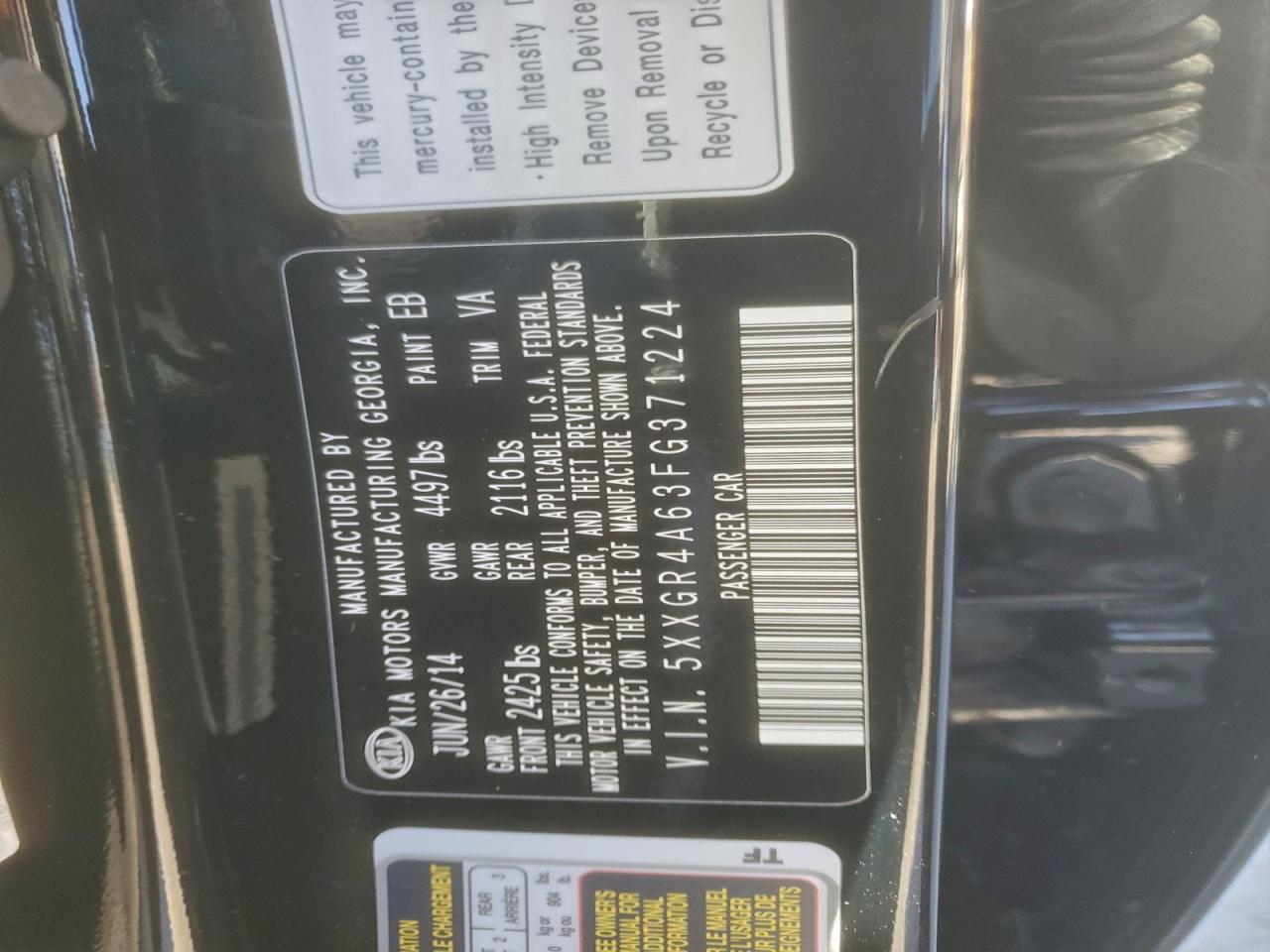 2015 Kia Optima Sx VIN: 5XXGR4A63FG371224 Lot: 96961905