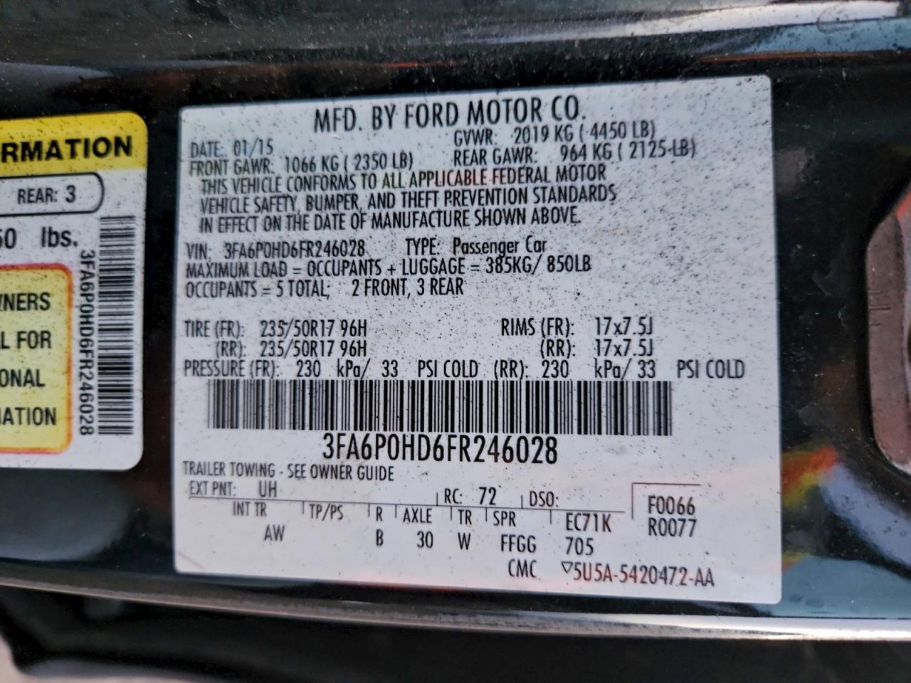 2015 Ford Fusion Se VIN: 3FA6P0HD6FR246028 Lot: 94990795