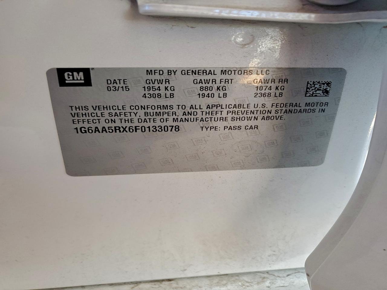 2015 Cadillac Ats VIN: 1G6AA5RX6F0133078 Lot: 95895115