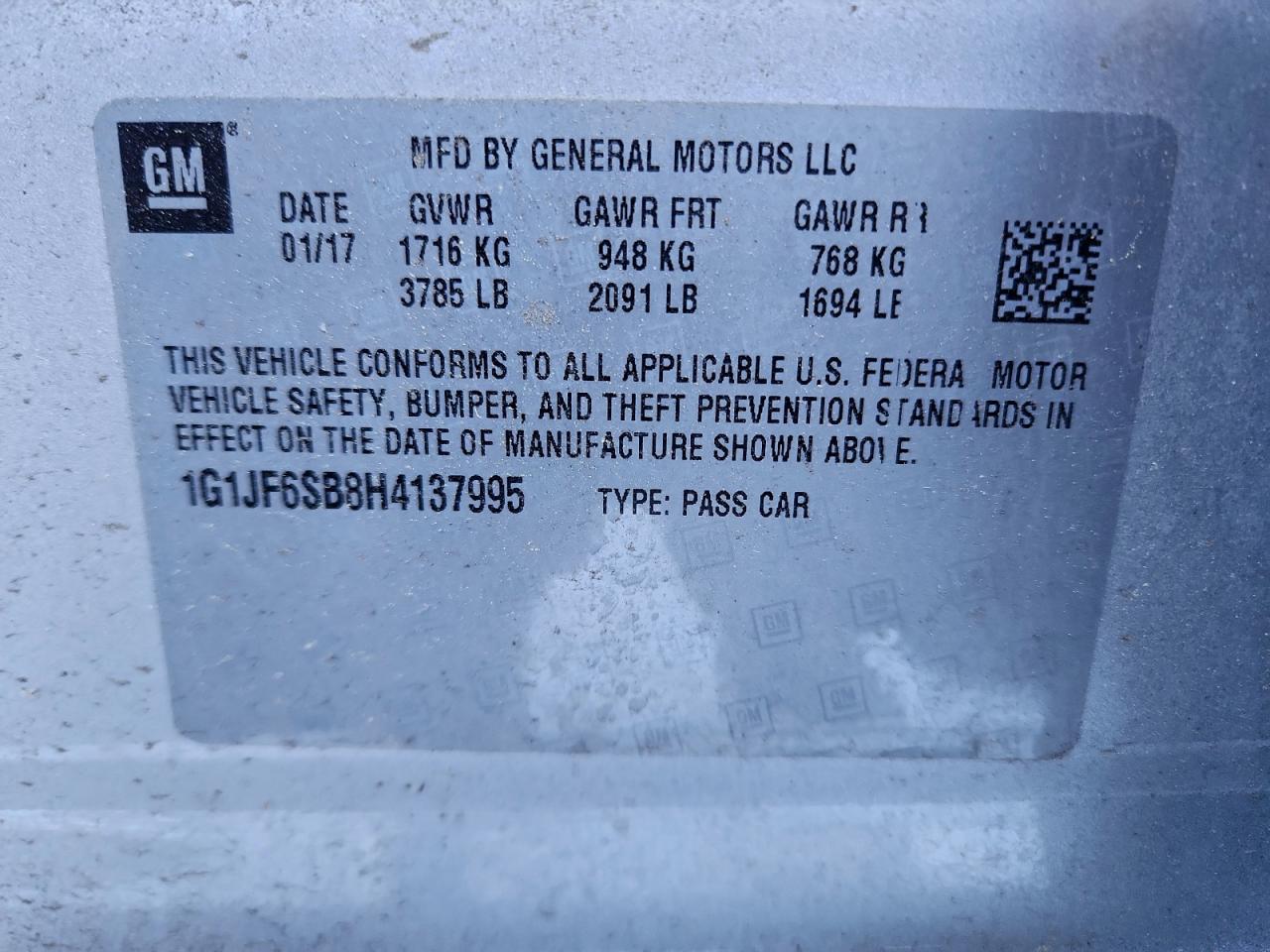 2017 Chevrolet Sonic Premier VIN: 1G1JF6SB8H4137995 Lot: 94819845