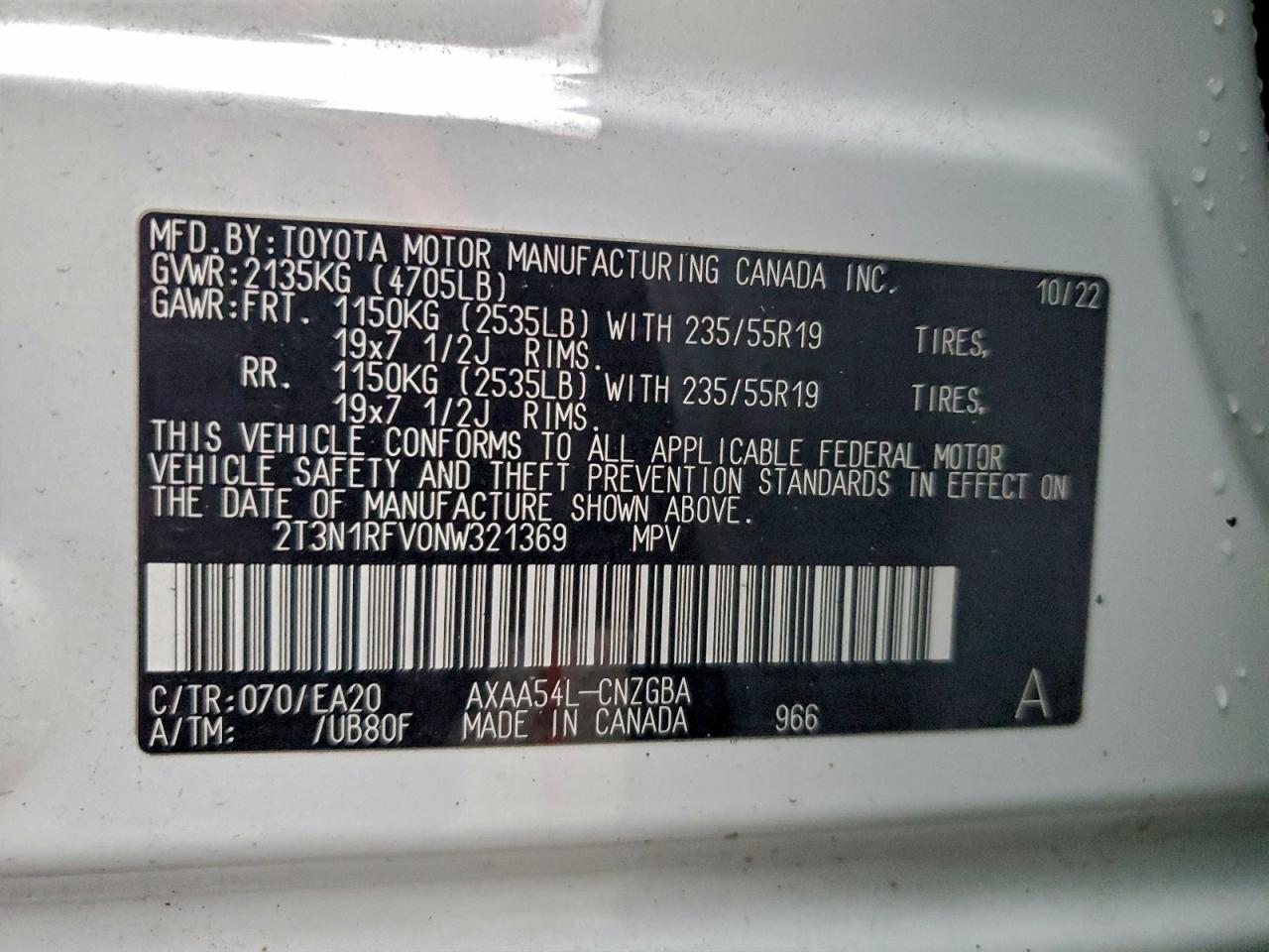 2022 Toyota Rav4 Limited VIN: 2T3N1RFV0NW321369 Lot: 94751695