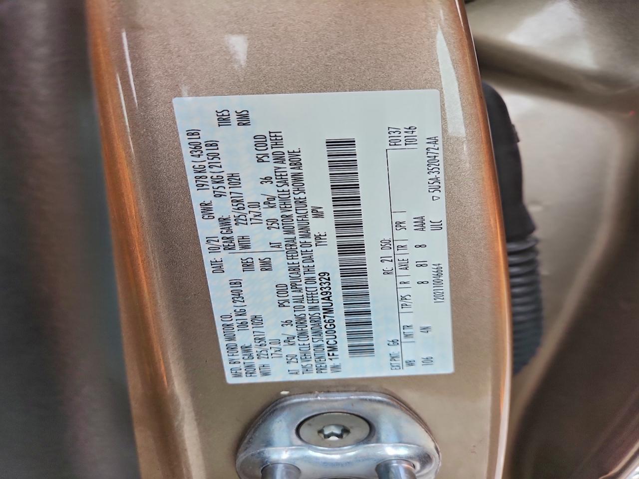 2021 Ford Escape Se VIN: 1FMCU0G67MUA93329 Lot: 94533885