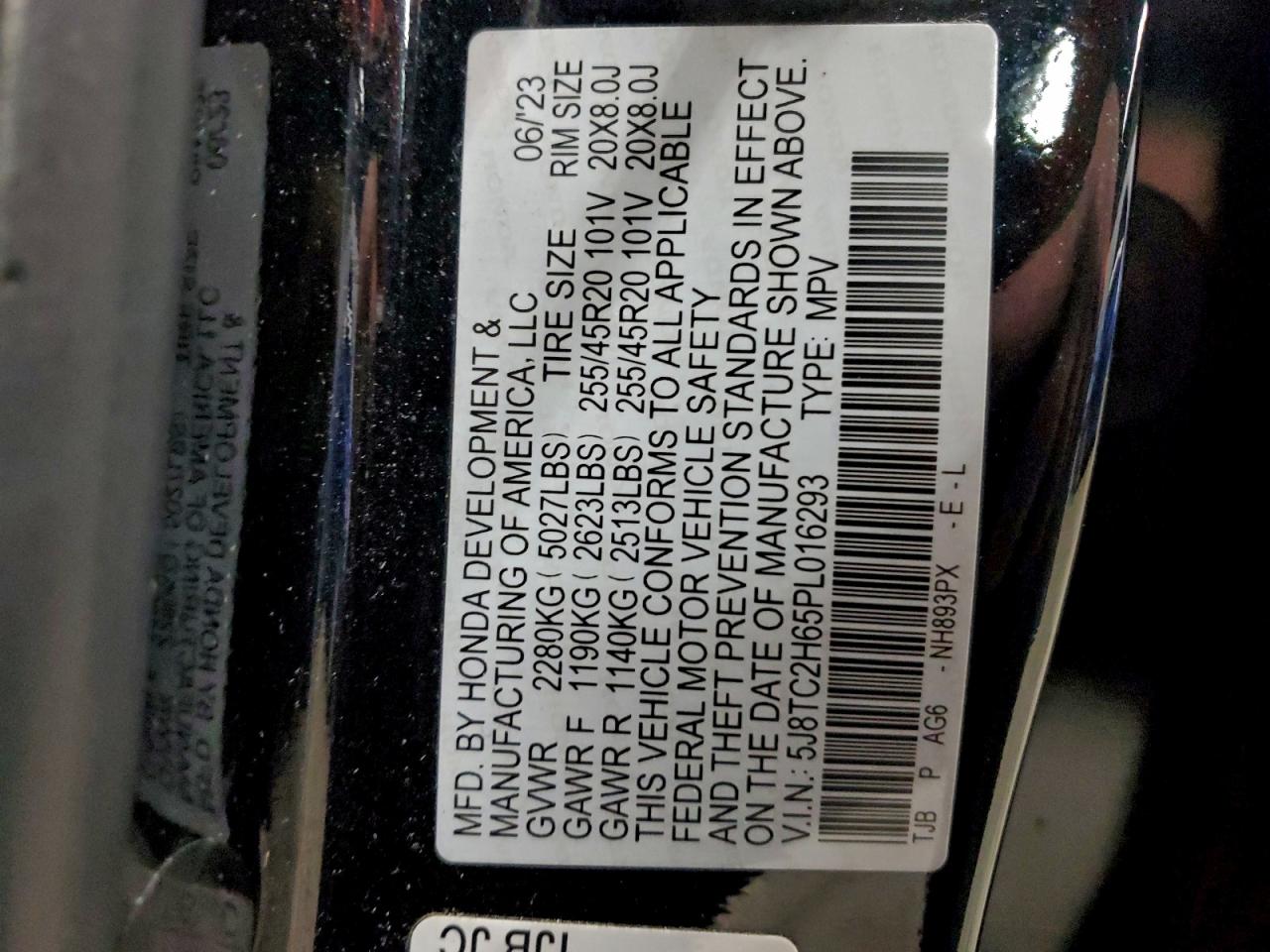 2023 Acura Rdx A-Spec VIN: 5J8TC2H65PL016293 Lot: 96473765