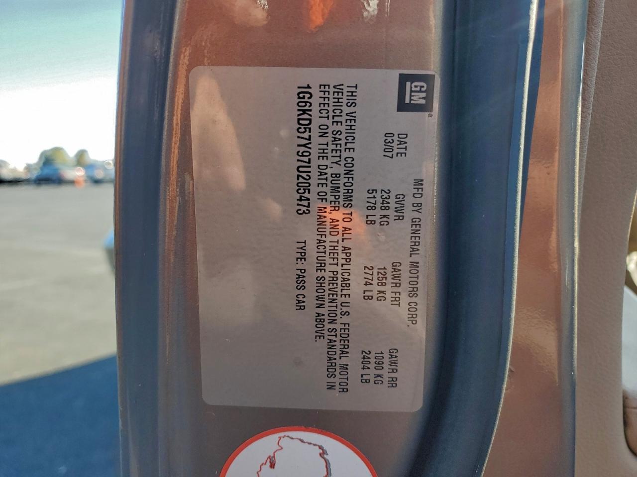 2007 Cadillac Dts VIN: 1G6KD57Y97U205473 Lot: 95106575