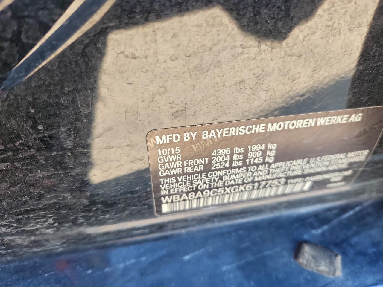 2016 BMW 320 I VIN: WBA8A9C5XGK617753 Lot: 94981365