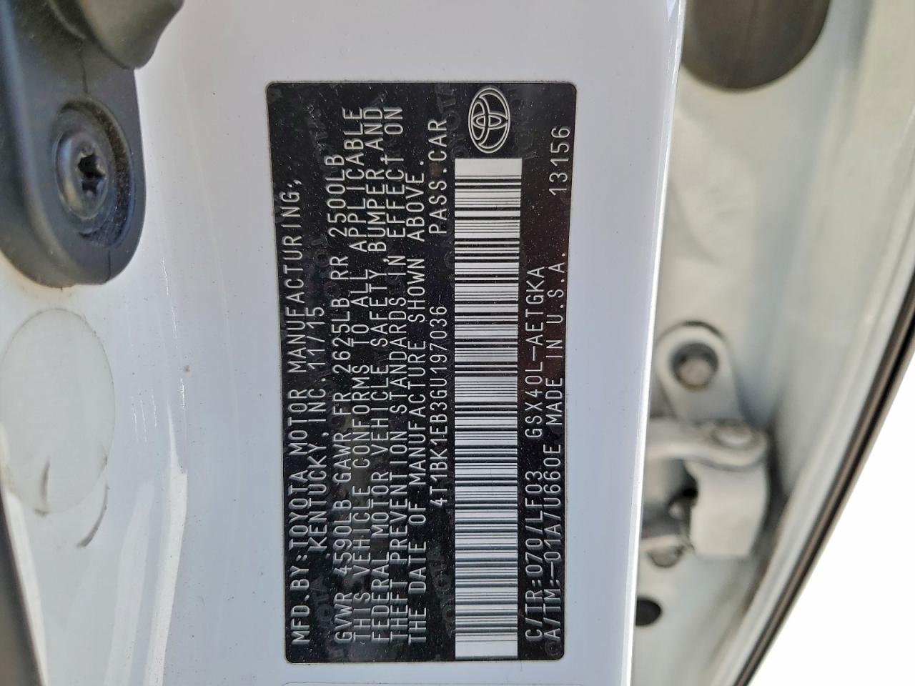 2016 Toyota Avalon Xle VIN: 4T1BK1EB3GU197036 Lot: 96390805