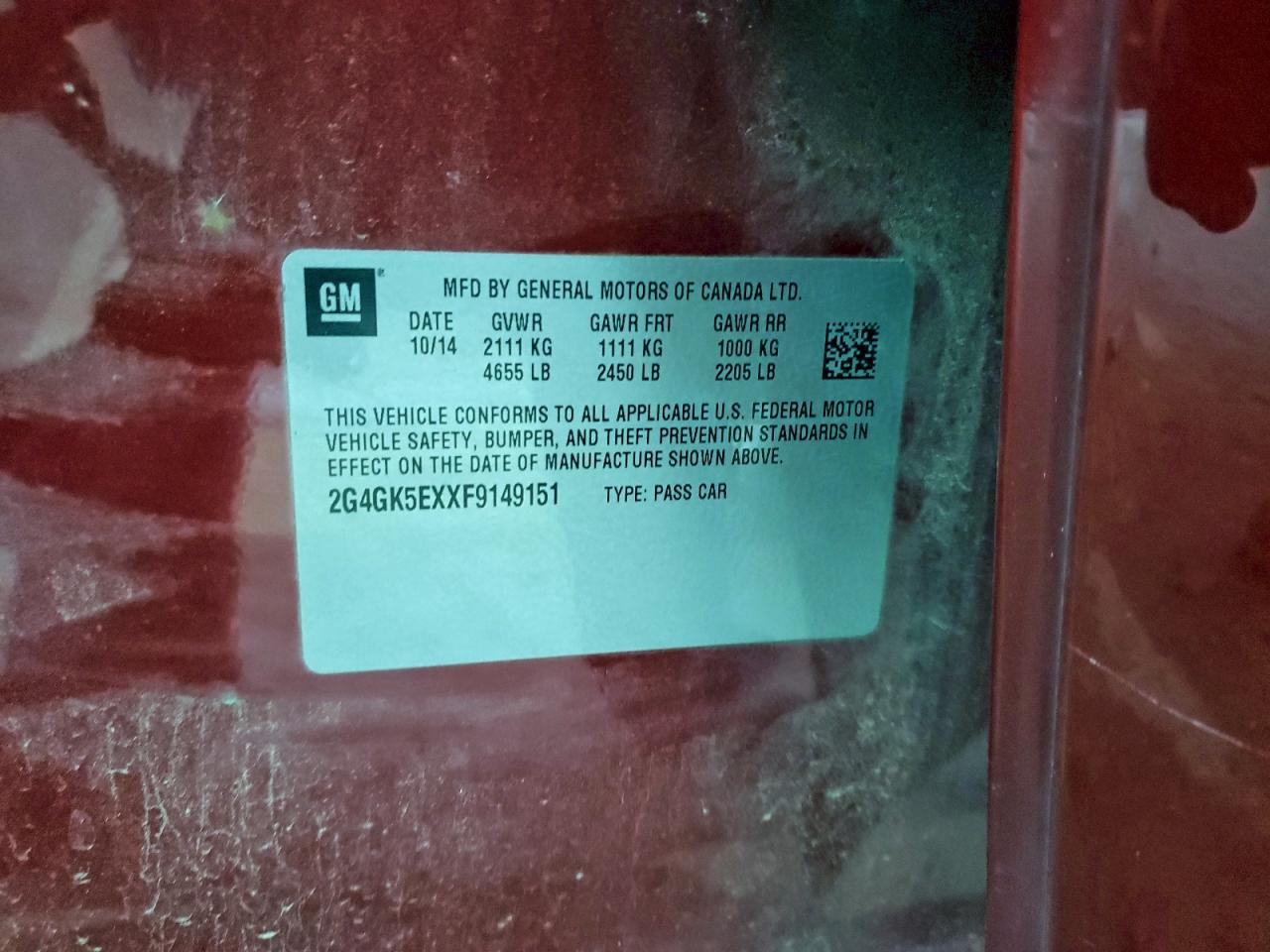 2015 Buick Regal VIN: 2G4GK5EXXF9149151 Lot: 94191645