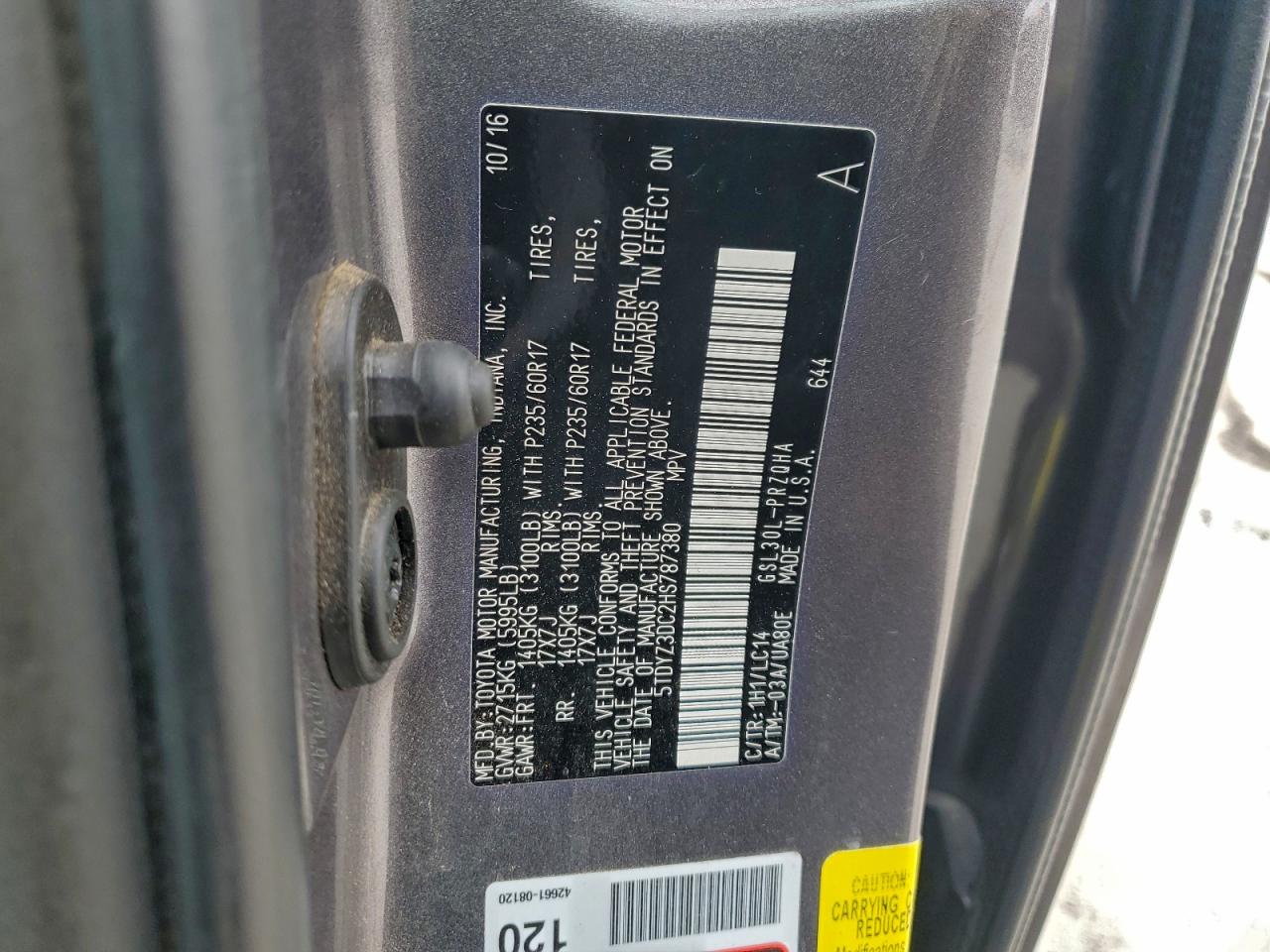 2017 Toyota Sienna Xle VIN: 5TDYZ3DC2HS787380 Lot: 95208605