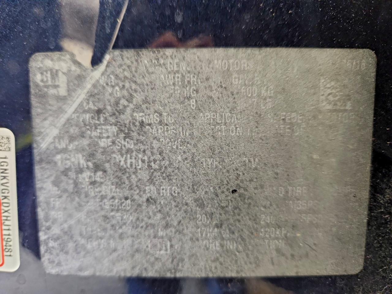 2017 Chevrolet Traverse Lt VIN: 1GNKVGKDXHJ119481 Lot: 94405775