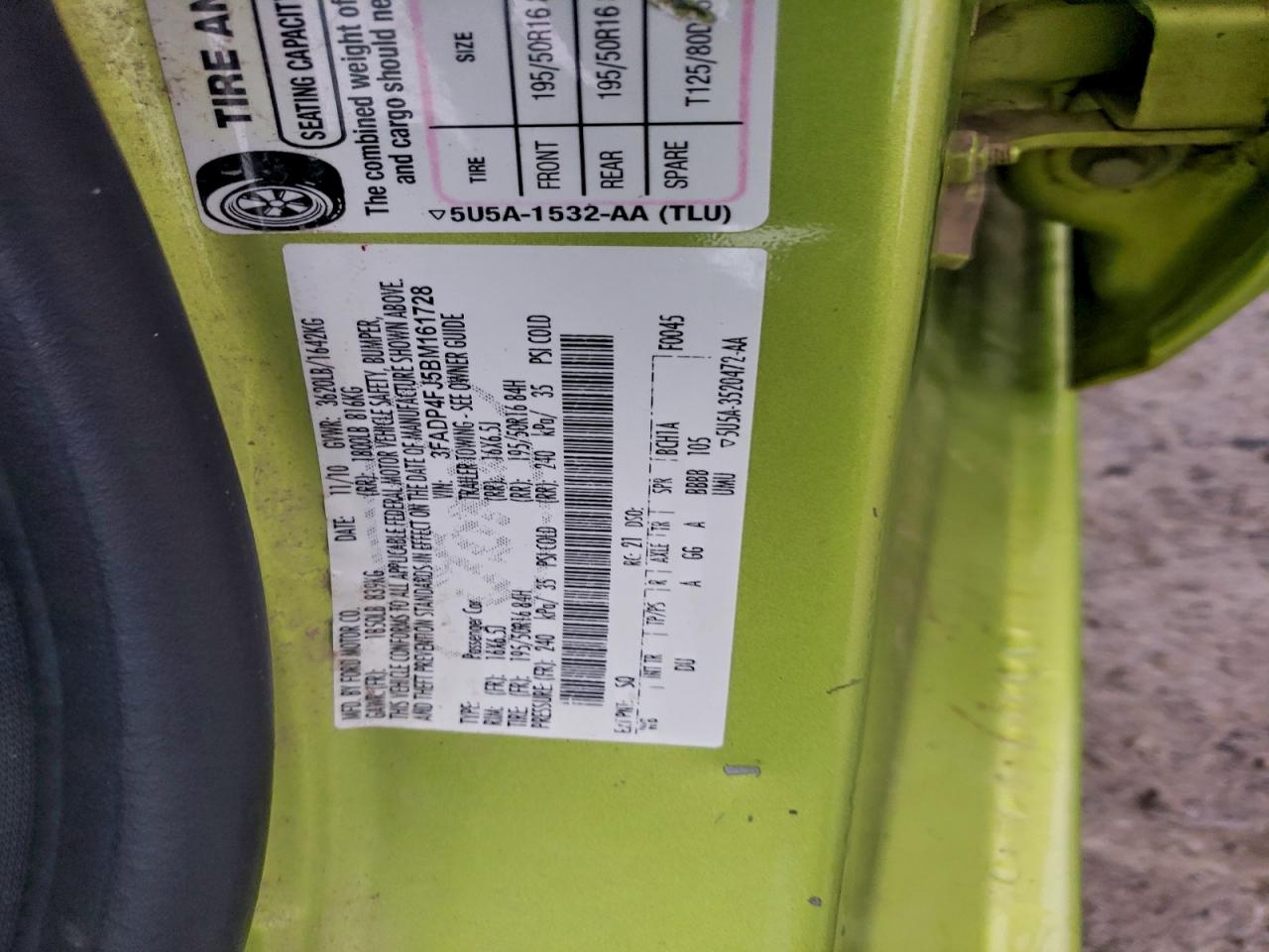 2011 Ford Fiesta Ses VIN: 3FADP4FJ5BM161728 Lot: 95484805