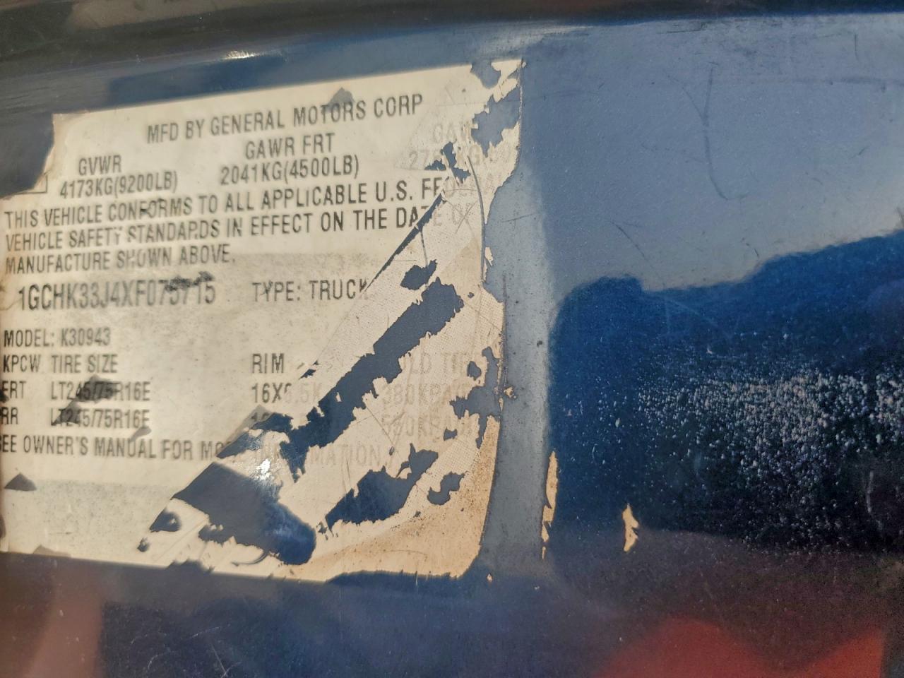 1999 Chevrolet Gmt-400 K3500 VIN: 1GCHK33J4XF075715 Lot: 94858235