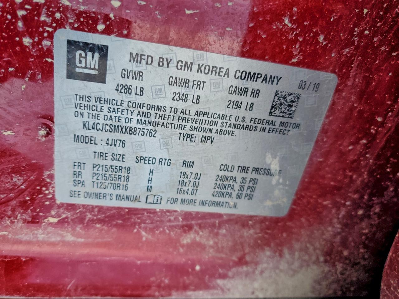 2019 Buick Encore Essence VIN: KL4CJCSMXKB875762 Lot: 96037935