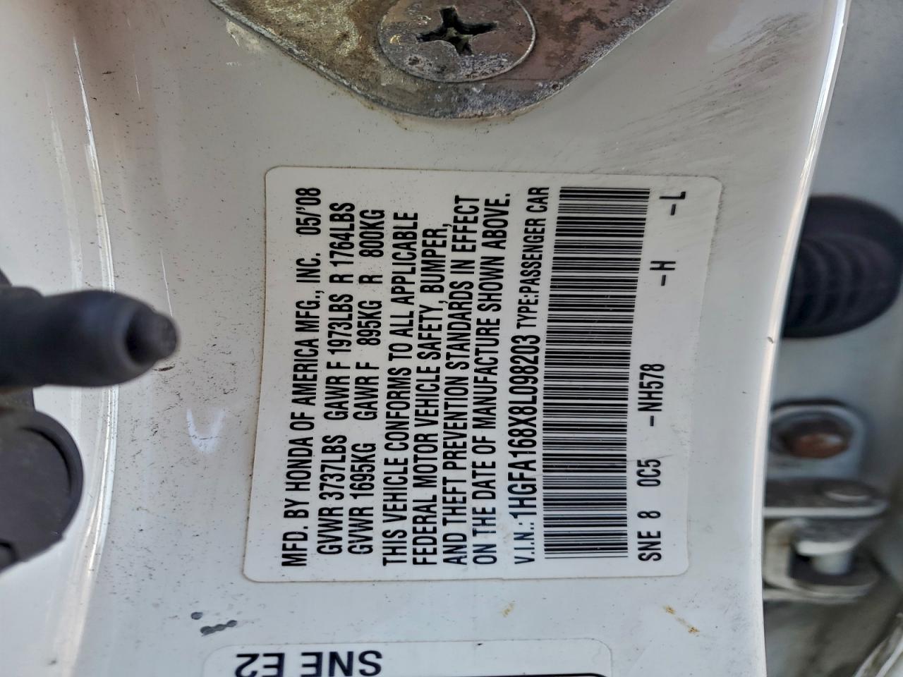 2008 Honda Civic Ex VIN: 1HGFA168X8L098203 Lot: 94506165