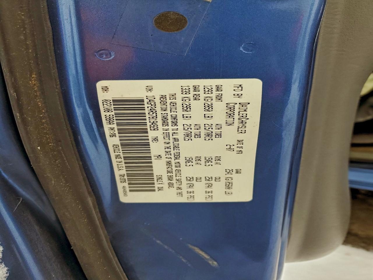 2007 Dodge Grand Caravan Se VIN: 1D4GP24R57B194928 Lot: 94714205