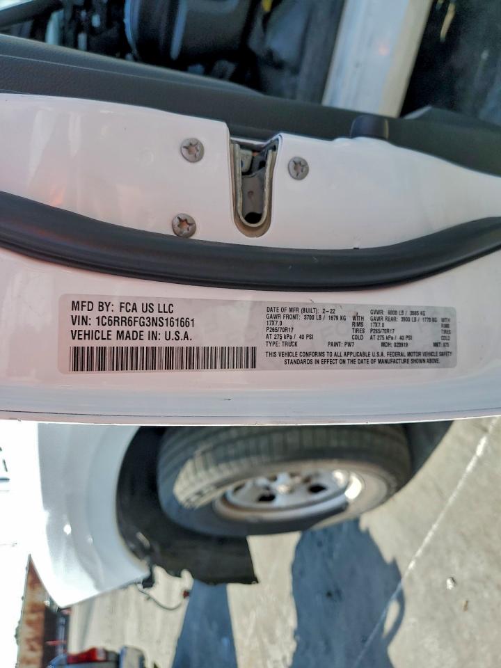 2022 Ram 1500 Classic Tradesman VIN: 1C6RR6FG3NS161661 Lot: 95198215