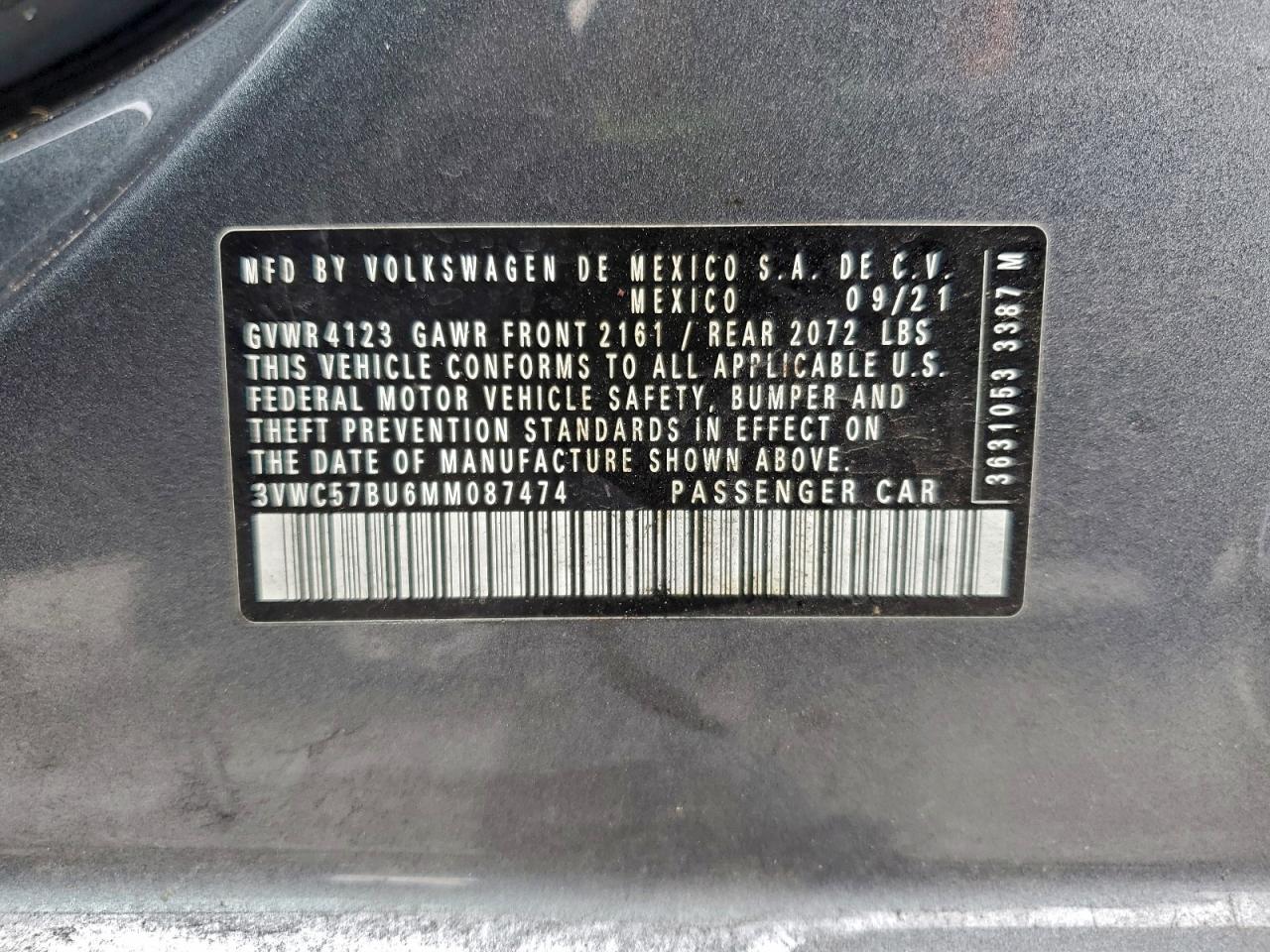 2021 Volkswagen Jetta S VIN: 3VWC57BU6MM087474 Lot: 94547105